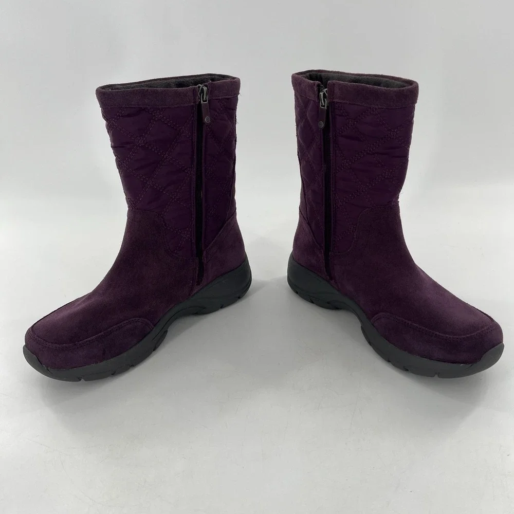 Lands End Snow Boots Suede Leather‎ Calf Womens 7 B Purple Quilted Fleece Lined